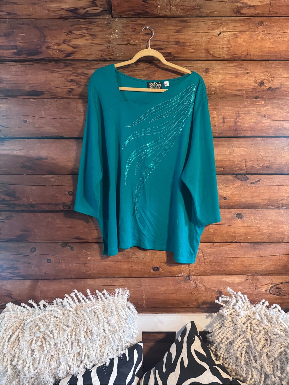 Bob Mackie Teal Sequin-Accented Tunic Top